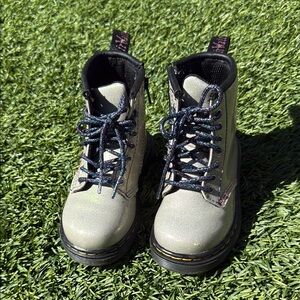 Silver Glitter Dr. Martens Toddler Boots